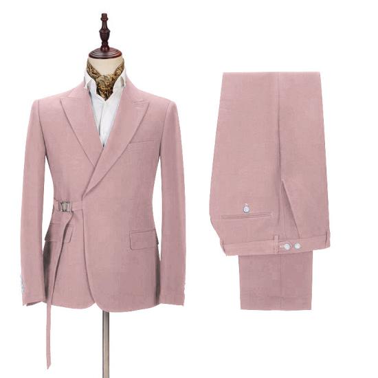 Chic Pink Men Casual Suit For Prom | Buckle Button Formal Groomsmen Suit For Wedding_2