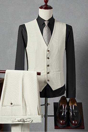 Italian Style Off White Lapel Collar Men Slim Suit | Wedding Business Suit Adjustable Chest Buckle_3