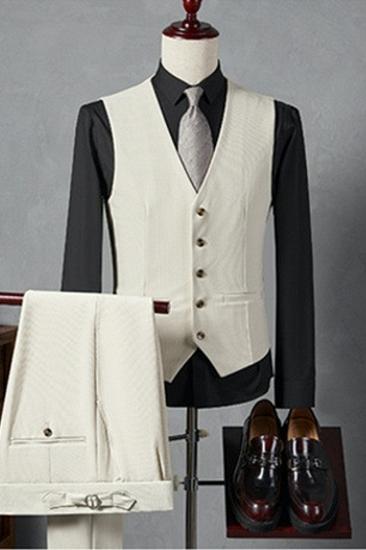 Italian Style Off White/Cream Lapel Collar Men Slim Suit | Wedding Business Suit Adjustable Chest Buckle_3