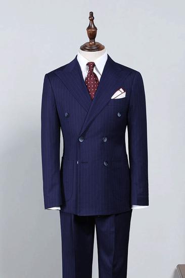 Howar's Unique Navy Striped Double Breasted Slim Fit Tailored Business Suit_1