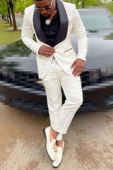 White Jacquard One Button Slim Fit Fashion Wedding Tudexo_1