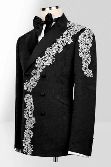 Men's Black Double-Breasted Tuxedo with Silver Embroidery Custom Prom Suit for Weddings & Formal Events_3