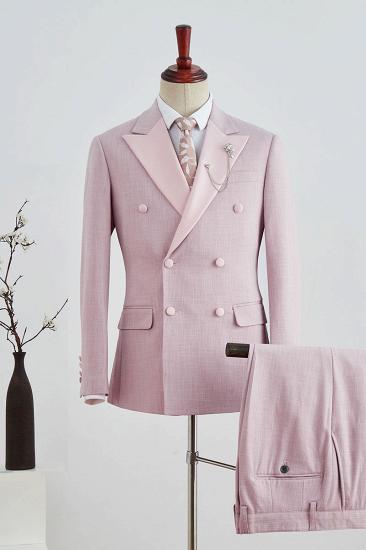 Bruce Trendy Pink Check Point Lapel Double Breasted Prom Suit_1