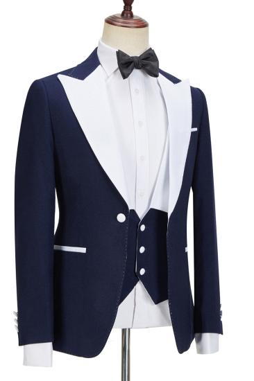 Tyler Stylish Navy Pointed Lapel Slim Fit Three-Piece Mens Suit_5