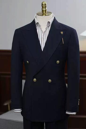 Men's Classic Navy Blue Double-Breasted Suit - Slim Fit 2-Piece Formal Set for Business & Wedding_4