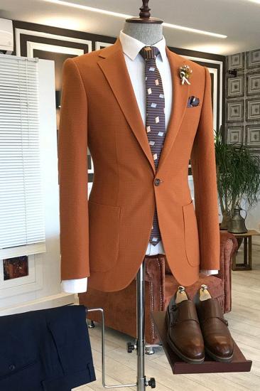 Osmond Orange Notched Lapel One Button Slim Fit Business Suit_2