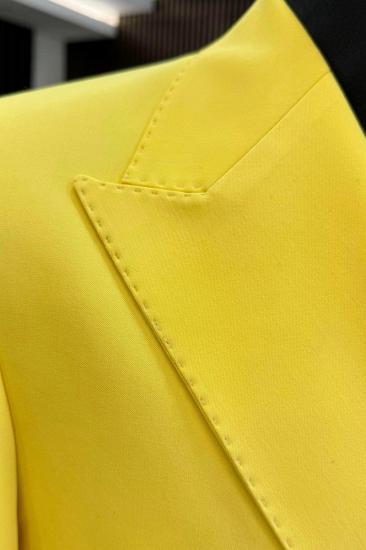 Brady Yellow Double Breasted Peak Collar Slim Fit Mens Two Piece Prom Tuxedo_3