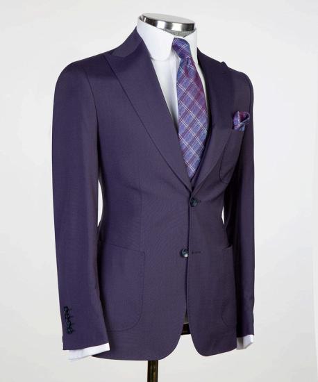 Dark Purple Peaked Lapel Three Pieces Best Fitted Men Suits_3