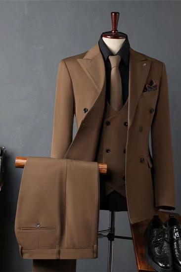 Italian Brown Lapel Men Slim Suit | Suit Wedding Business Suit Adjustable Chest Button_3