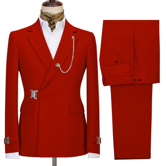 Amos Newest Red Notched Lapel Two Piece Mens Business Suit_2