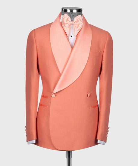 Dazzling Orange Shawl Lapel Double Breasted Men Wedding Suits_2