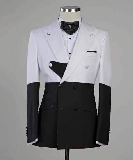 New Fit Men's Suit with White and Black Panel Peak Lapels_3