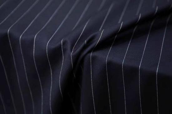 Adam Dark Blue Double Breasted Italian Wool Striped Formal Business Suit Men_2