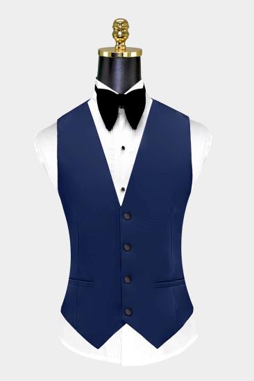 Brownie Navy Blue Slim Fit Shawl Collar Mens Three Piece Tuxedo Suit | Black Trousers_2