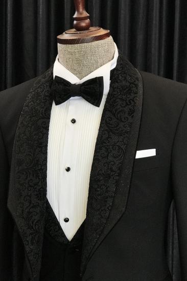 Augustus Fashion Black Slim Fit Men Wedding Suit With Special Jacquard Lapel_2