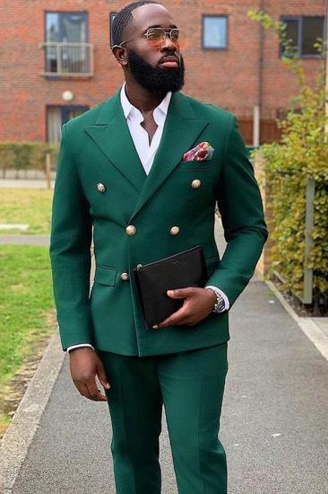 William Dark Green Double Breasted Point Lapel Best Fit Prom Suit_1