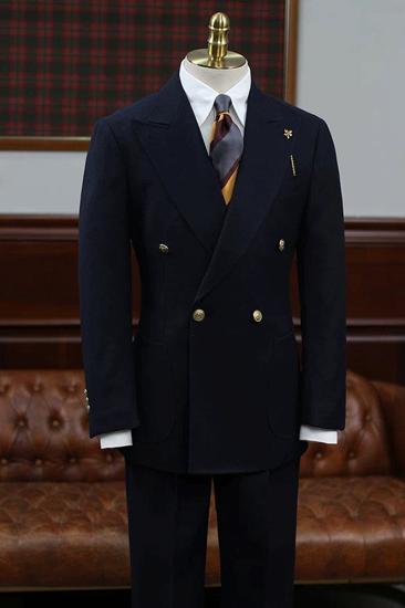 Men's Classic Navy Blue Double-Breasted Suit - Slim Fit 2-Piece Formal Set for Business & Wedding_1