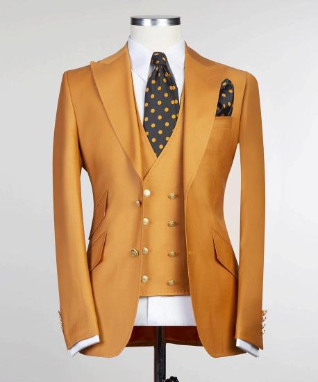 New Dark Yellow Pointed Collar Three Piece Fashion Men Suits_5