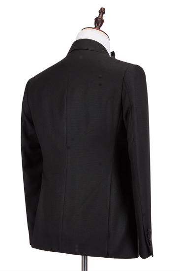 Classic Satin Peak Lapel Double Breasted Black Mens Wedding Suit Groom Tuxedos_2