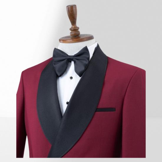 Slim Fit Burgundy Shawl Collar Two Piece Suit | With Adjustable Metal Buttons_3
