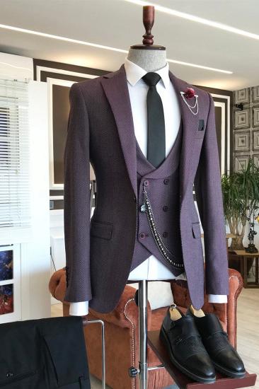 Milo Dark Purple Pointed Lapel Double Breasted Vest Mens Business Suit_2