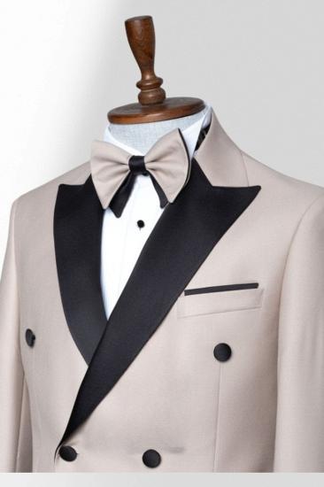 Khaki Peak Collar Double Breasted Men Peak Collar Two Piece Suit_2