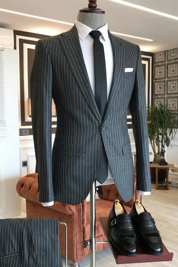 Regan Black Striped Notched Lapel Slim Fit Business Men Wear_1