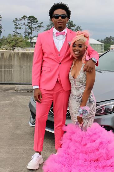 Rose Colored Notched Lapel Slim Fit Three Piece Prom Suit_1