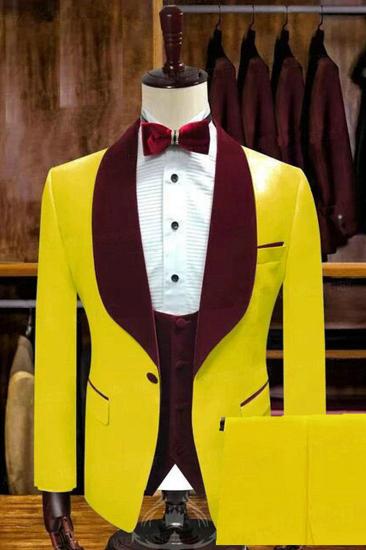 Pedro Yellow One Button Wedding Groom Suits with Velvet Lapel_2