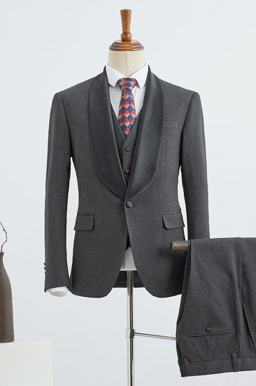 Bennett Stylish Dark Grey 3 Piece Slim Groom Wedding Suit_2
