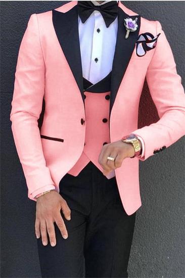 Elegant Pink Tuxedo Prom Suits 3 Pieces | Fashion Peak Lapel Men Suits Online_1