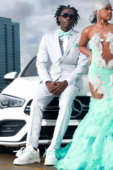 Elegant White Jacquard Notched Lapel 2-Button Prom Suit – Hayes Fancy Collection