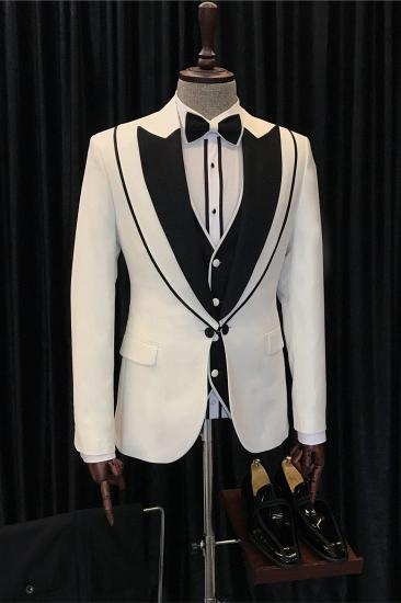 Evan Modern White Three Pieces Peaked Laple Fashion Men Suit_1