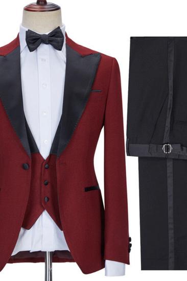 Trendy Red Three Piece Best Fitting Point Lapel Prom Suit_3