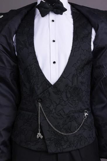 Brady Modern Handmade Three Piece Black Jacquard Men's Wedding Suits_2