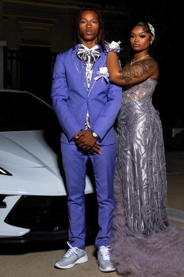 Julius Handsome Blue Notched Lapel One Button Prom Suit With Rhinestones | Bradymensuit_1