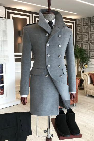 Derrick Elegant Dark Grey Double Breasted Slim Fit Wool Mens_1