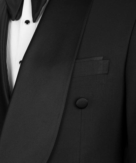 Black Double Breasted Flap Wool Blend Shawl Collar Men Wedding Suit_4