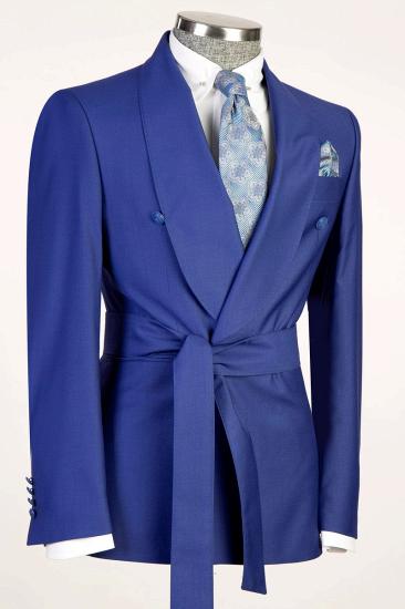 Medium Blue Slim Fit Double Breasted Shawl Collar Men Two Piece Tuxedo | With Belt_3