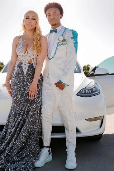 Ed Elegant White Jacquard Shawl Lapel Appliques Two Pieces Prom Suits_1