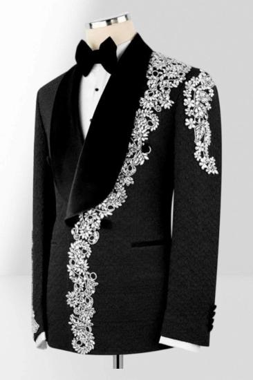 Brady Men's Black Double-Breasted Tuxedo with Silver Embroidery Prom Suit_3
