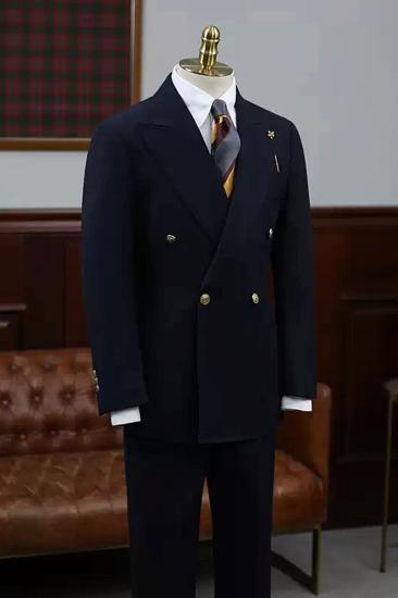 Men's Classic Navy Blue Double-Breasted Suit - Slim Fit 2-Piece Formal Set for Business & Wedding_3