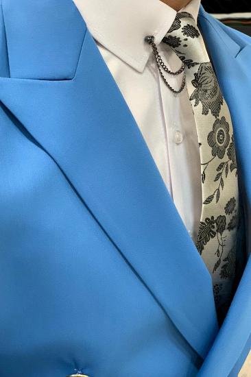 Blue Slim Fit Wool Men Double Breasted Two Piece Wedding Suit | Metal Buttons With Silk Lining_5