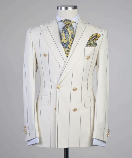 Don Formal White Stripe Double Breasted Peaked Lapel Business Suits_5