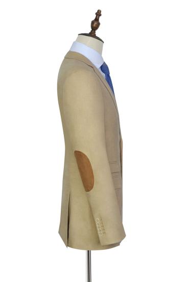 Khaki Lined Mens Suit with Notched Lapel |  Two Button Flap Pocket Casual Suit_3
