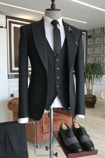 Devin Simple Black Velvet With Buttons Formal Business Slim Mens Suit_2
