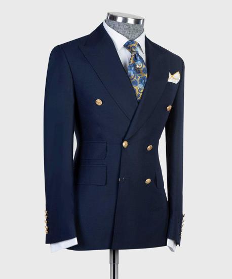 New Arrival Navy Blue Double Breasted Slim Tailored Prom Men Suits_3