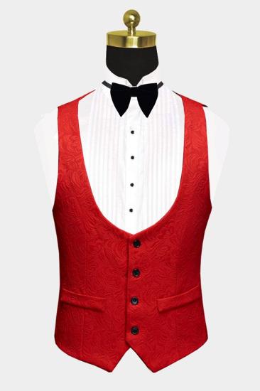 Trendy Red Floral Tuxedo | Custom Three-Piece Black Lapel Mens Suit_3