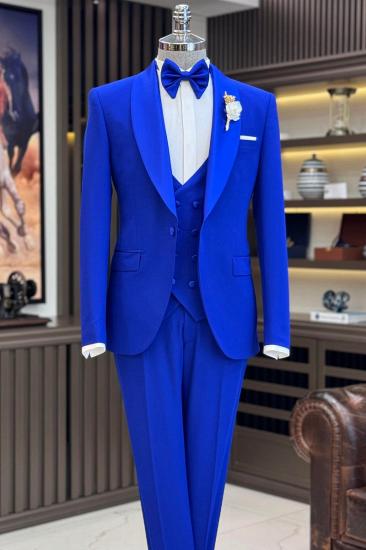 Dazzling Royal Blue Slim Fit Shawl Collar One Button Groom Suit | Blue Three Suits
