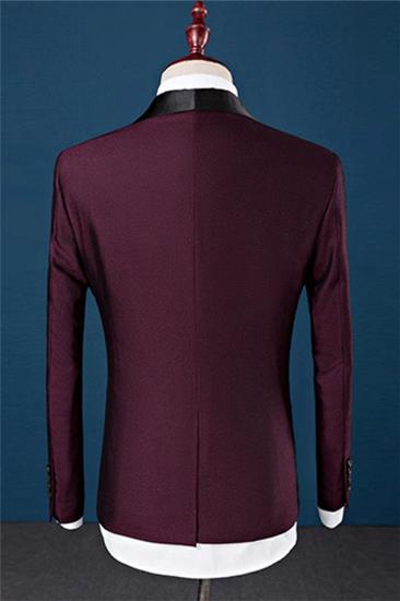 Burgundy Slim Shawl Lapel Groomsman Suit |  Fashion Black Trim Tuxedo Mens 3-Pack_2